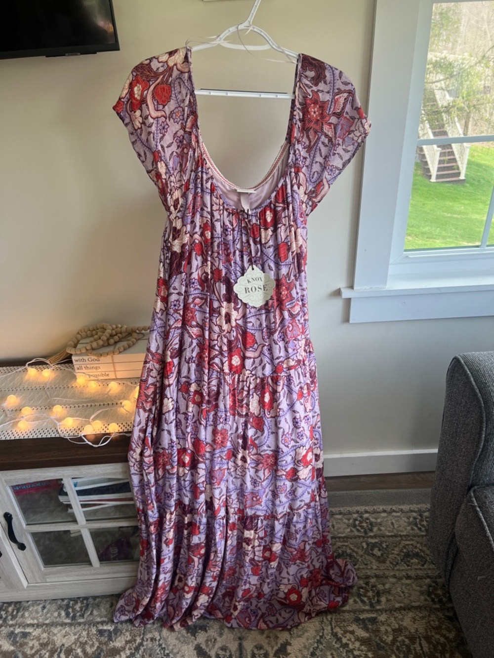 Knox Rose Lavender Maxi Dress with Red Floral Print